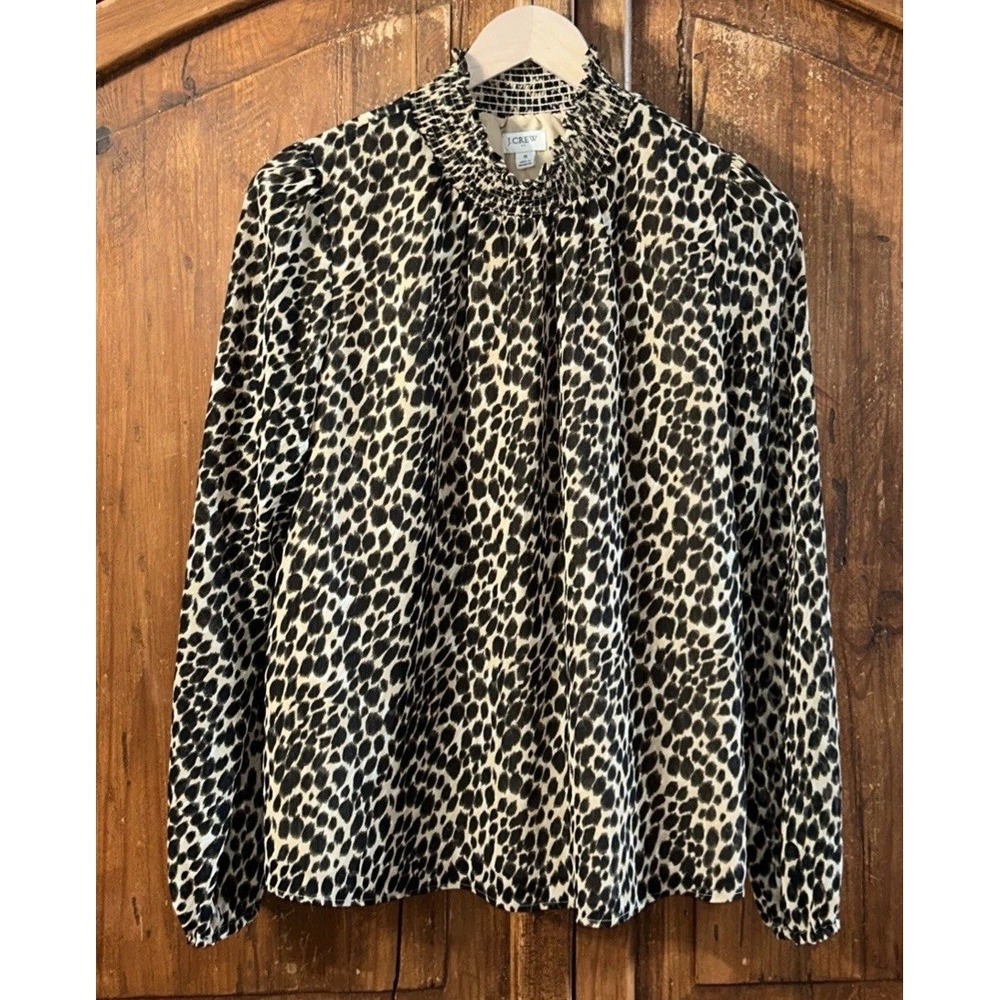 J.Crew Animal‎ Print Mock Neck Long Sleeve Blouse Lined Sz Small Leopard 🐆